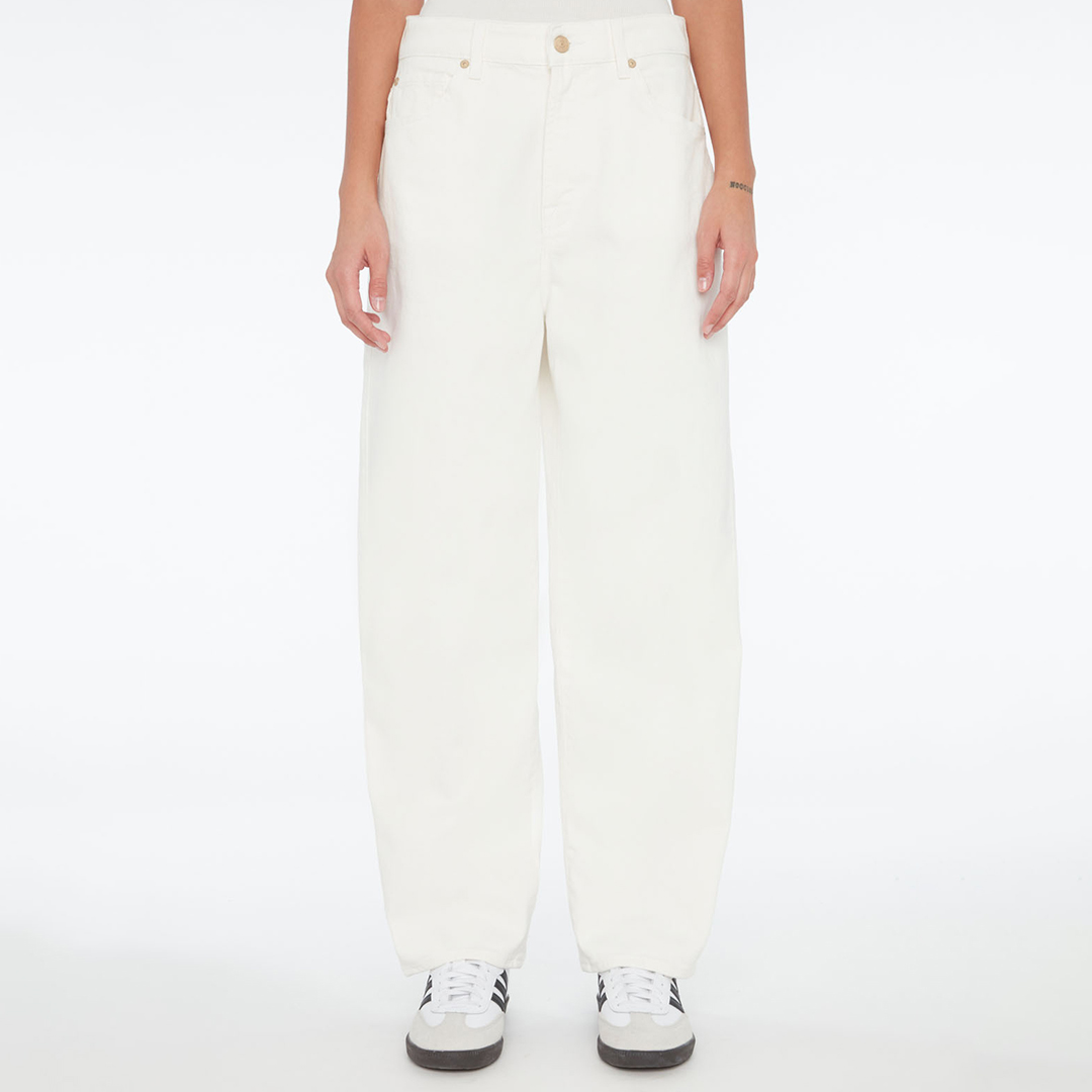 White Tapered Barrel Jeans