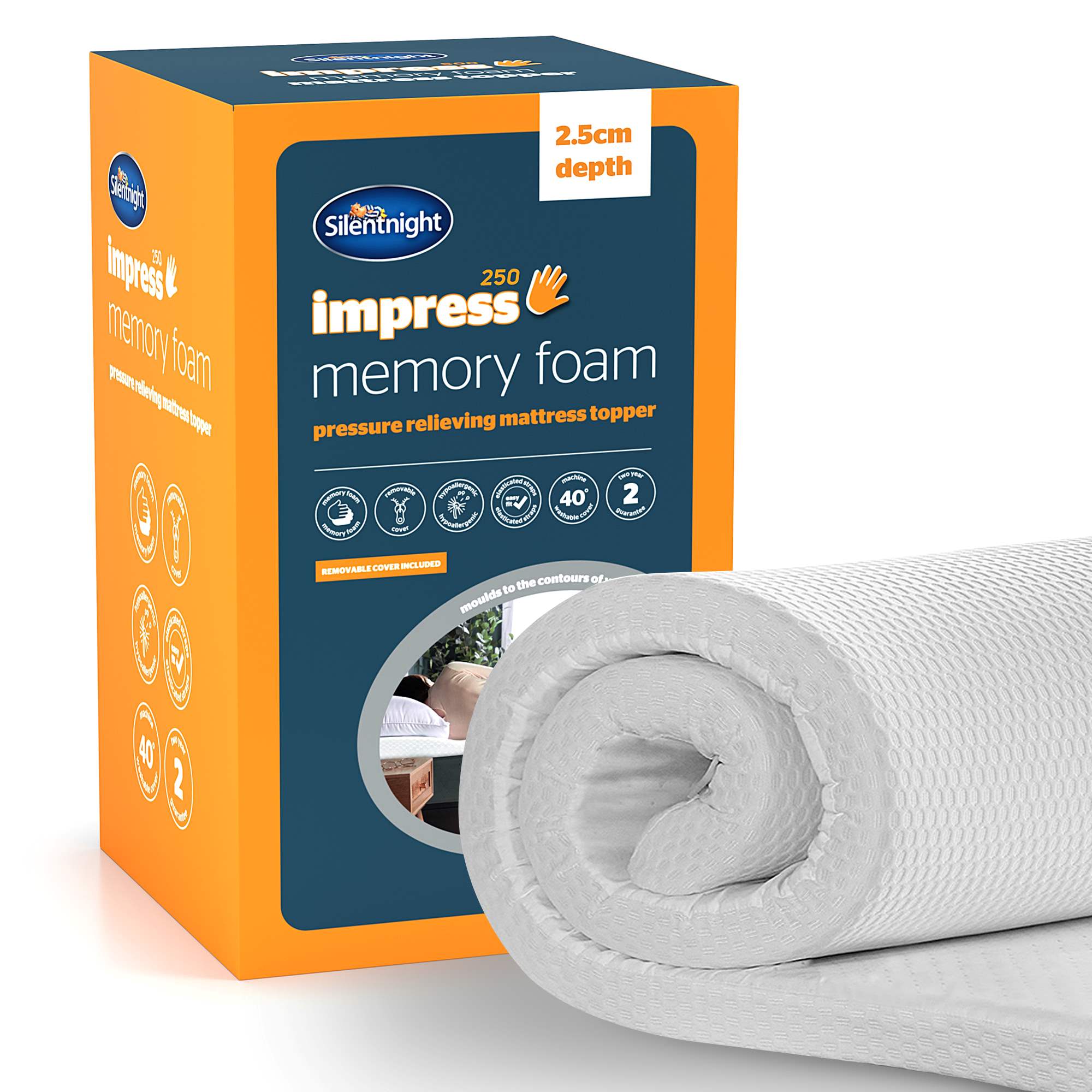 Silentnight    White Impress 2.5Cm Memory Foam Mattress Topper in Size Single, BrandAlley