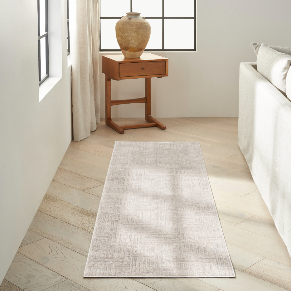 Calvin Klein   Irradiant 01 Silver 229cm x 69cm Rug in Size 01, BrandAlley