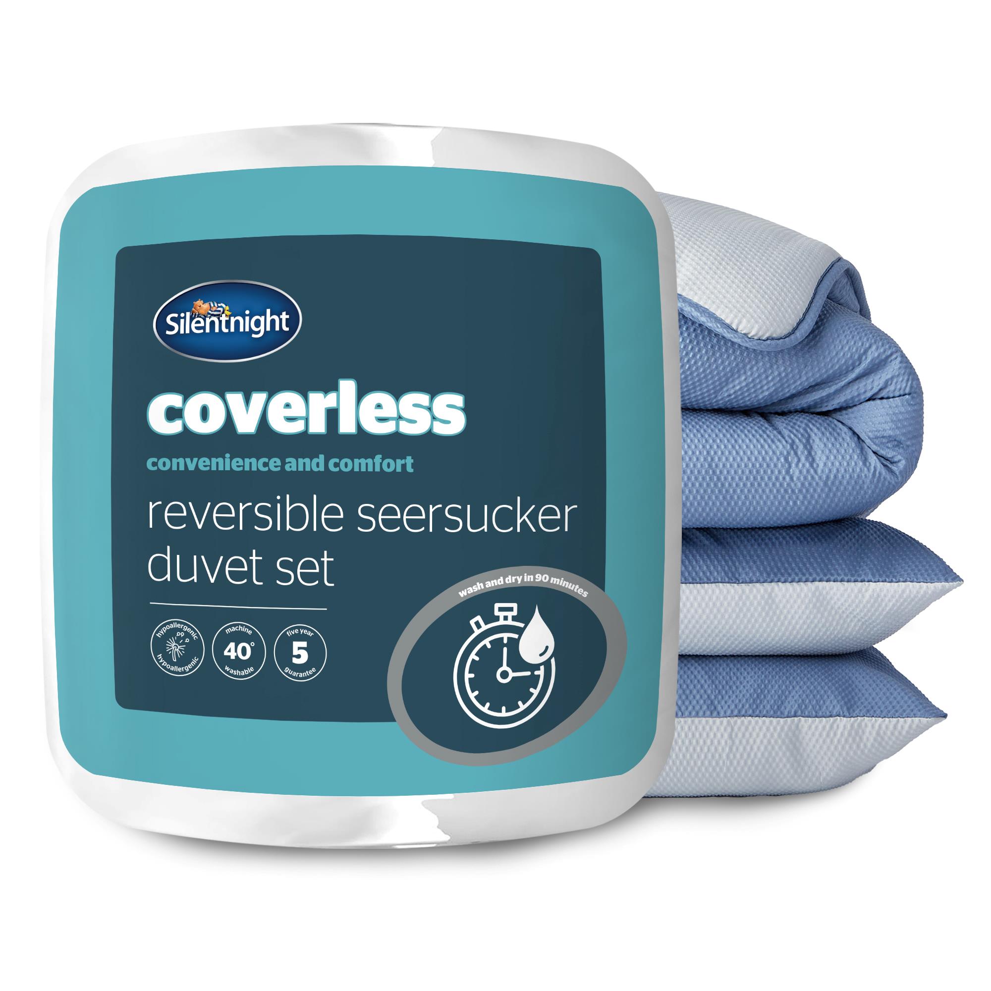 Silentnight Seersucker Coverless Duvet And Pillowcase Set - 10.5 Tog - Grey/Blue - King