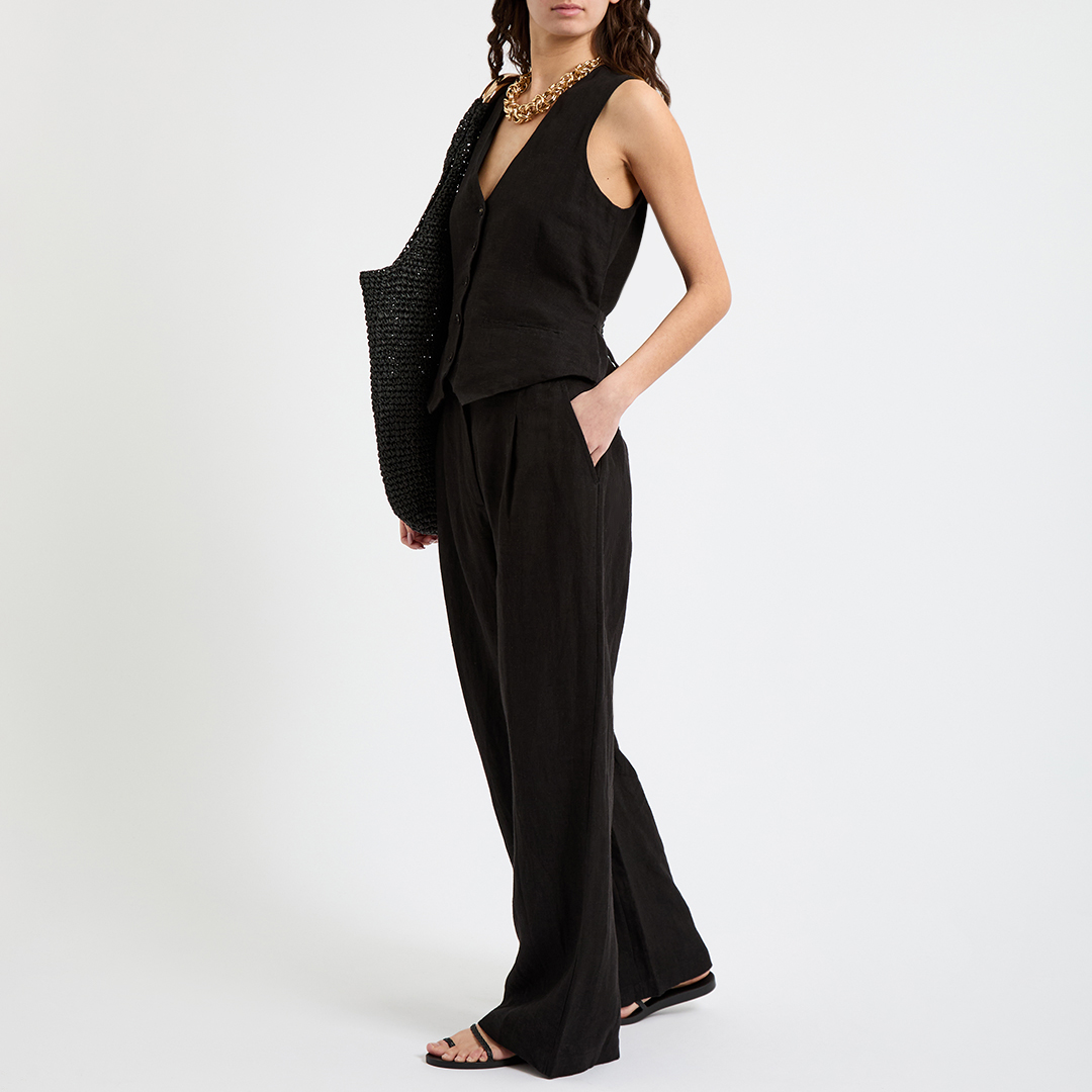 Black Tailored Linen Trousers
