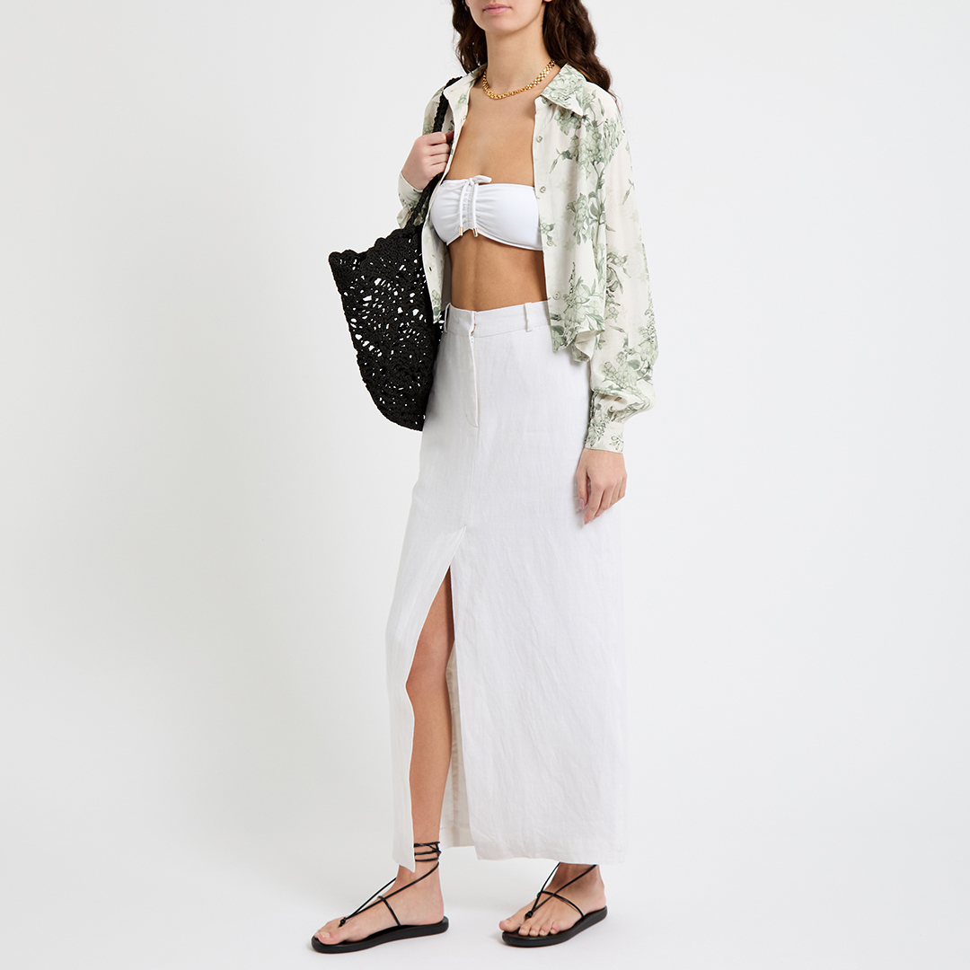 White Linen Pencil Skirt