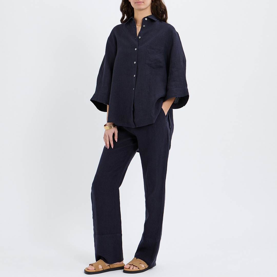 Navy Linen Oversized Shirt