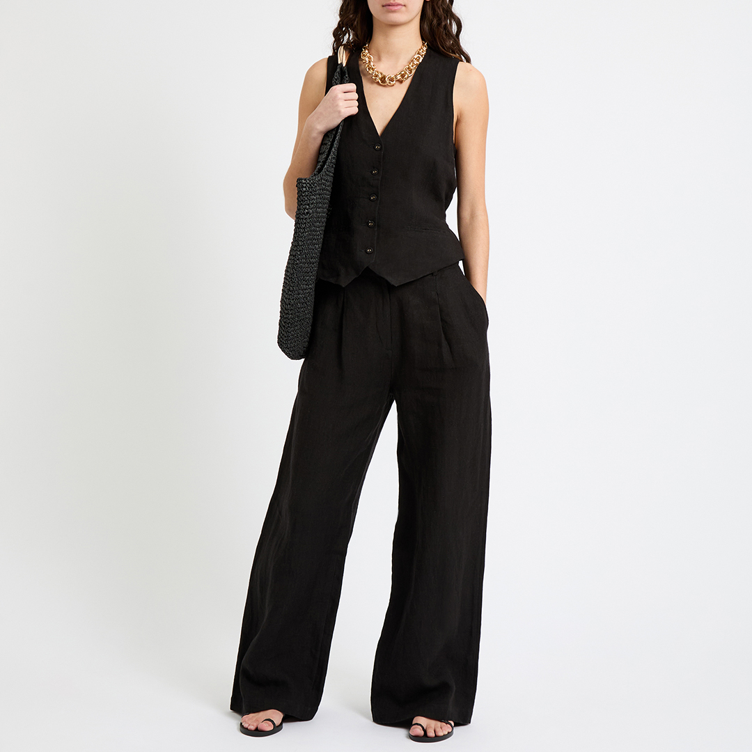 Black Linen Waistcoat