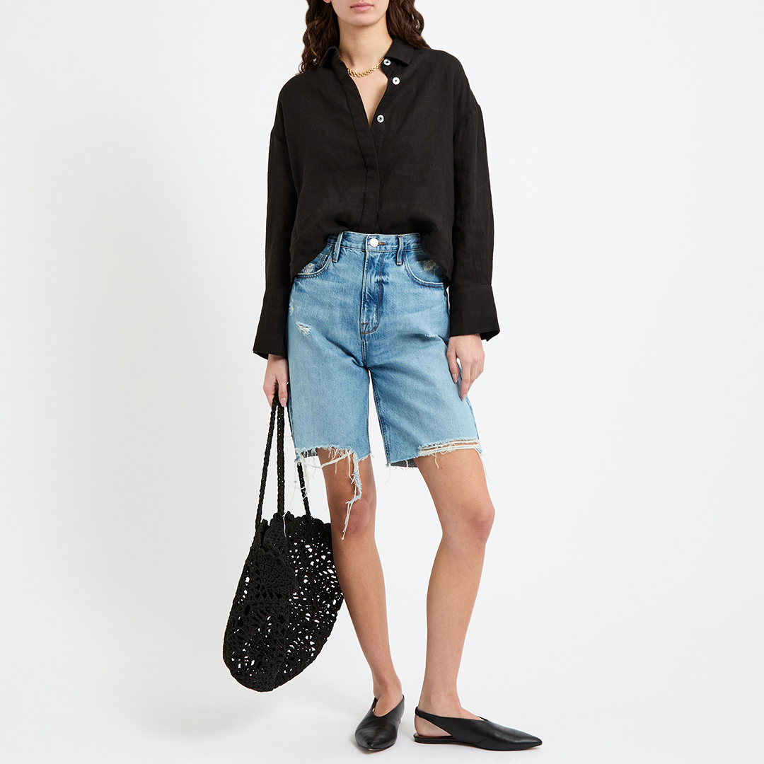 Black Linen Boxy Shirt