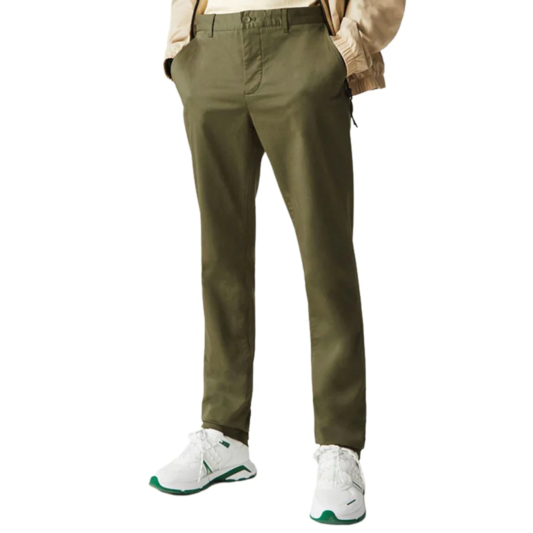 Khaki Straight Cotton Blend Trousers