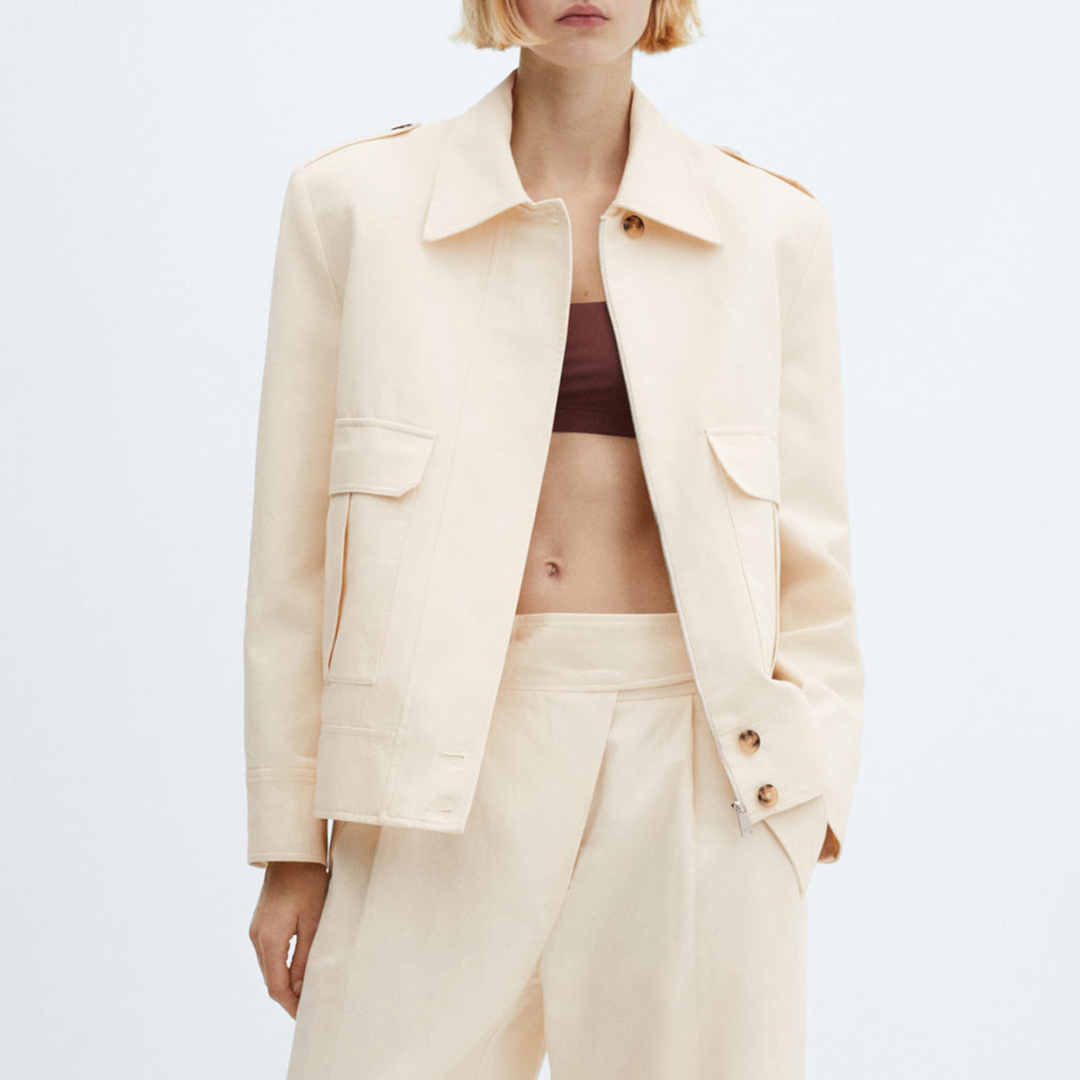 Mango Off White Jacket Pockets With Button Detail – Size S