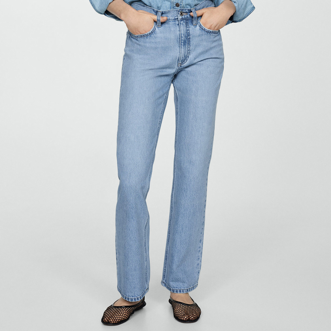 Blue Mid-Rise Straight Jeans