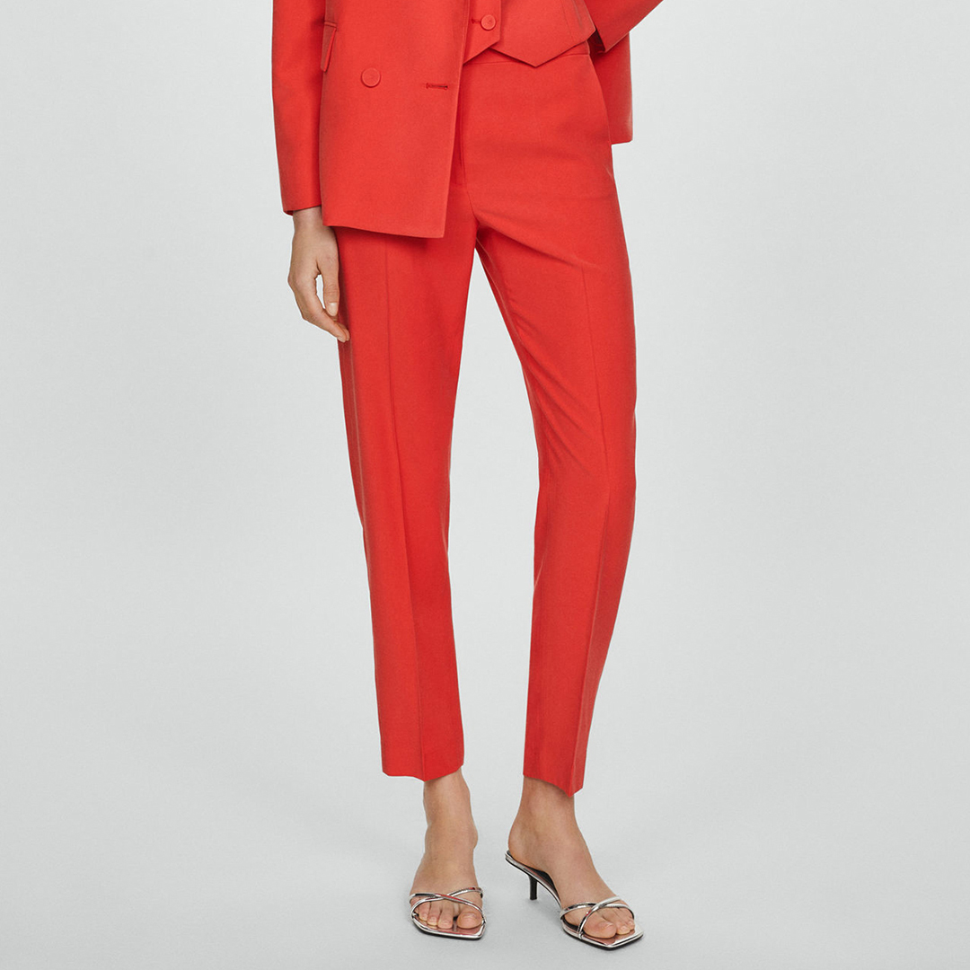 Coral Red Straight Suit Trousers