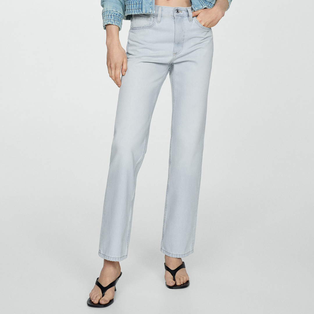 Light Blue Mid-Rise Straight Jeans