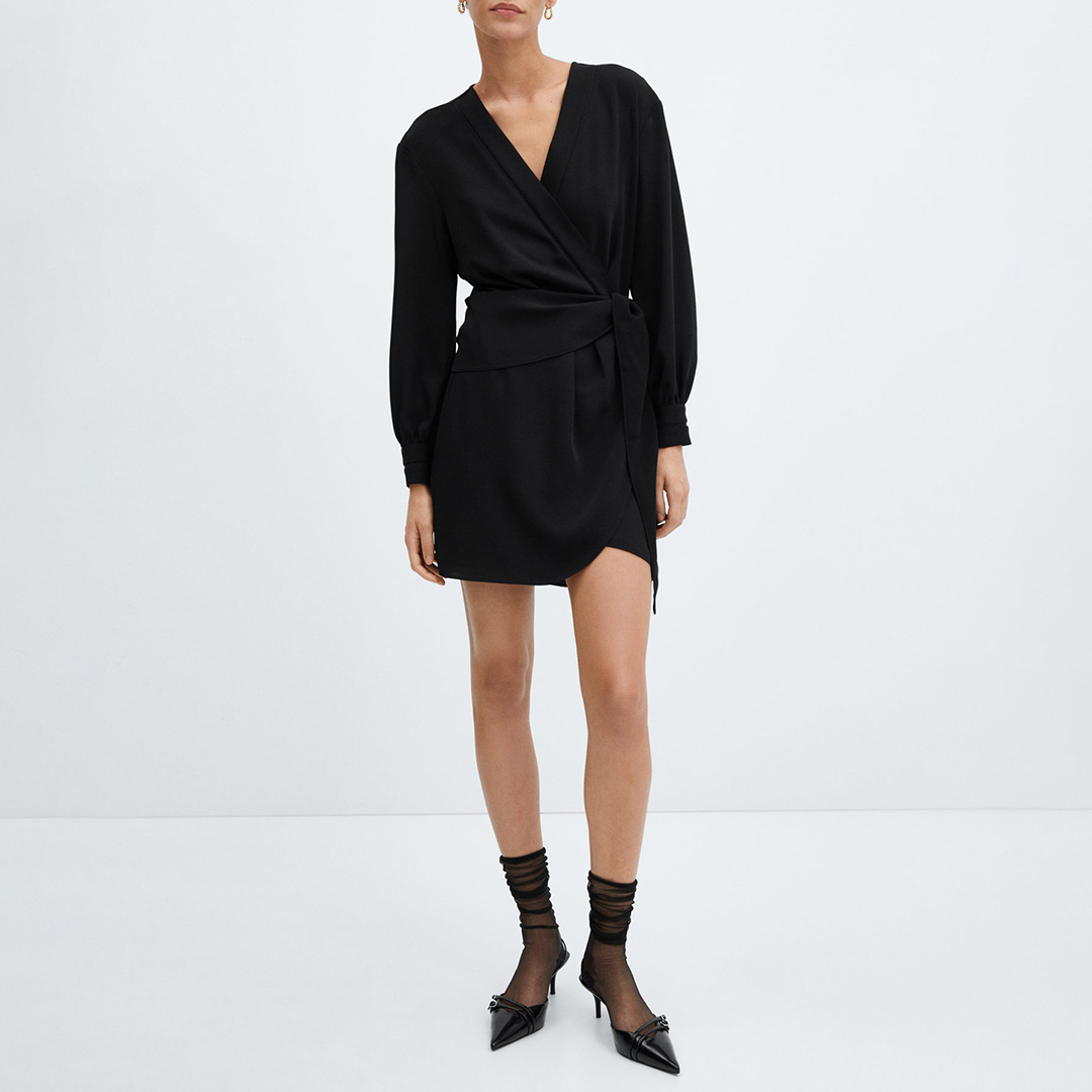 Mango Women's   Black Bow Wrap Mini Dress in Size M, BrandAlley