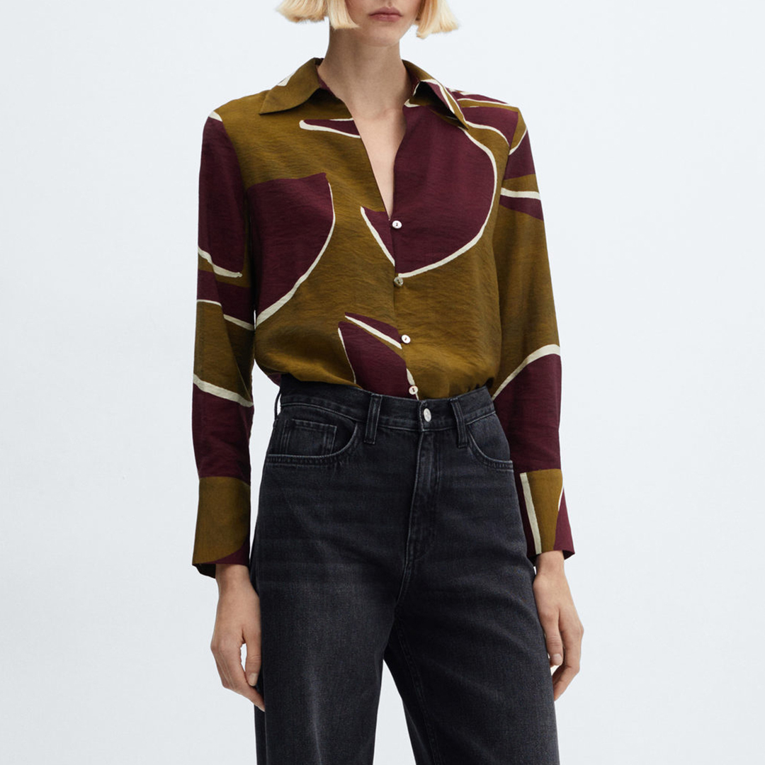 Burgundy Satin Print Blouse