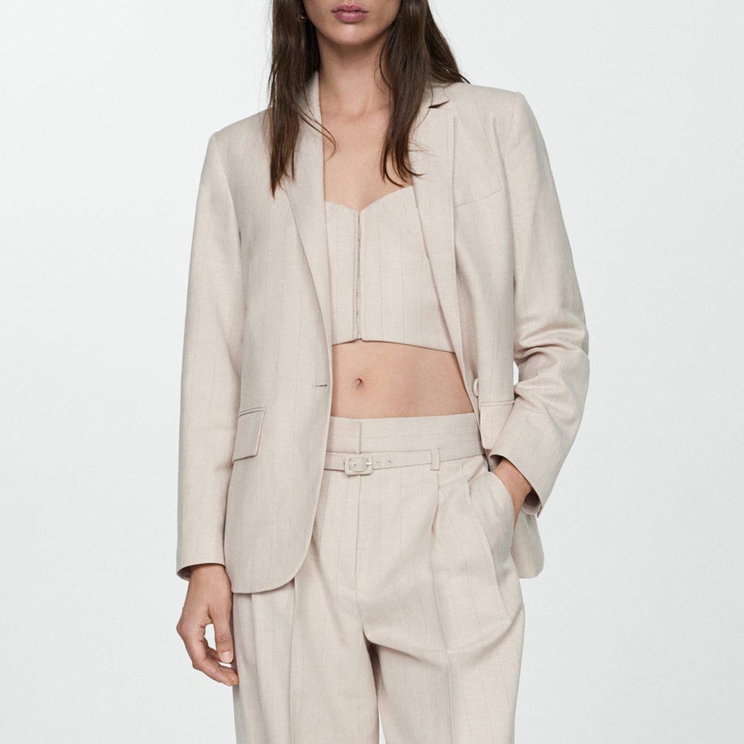 Ecru Pinstripe Suit Blazer - Mango - Modalova