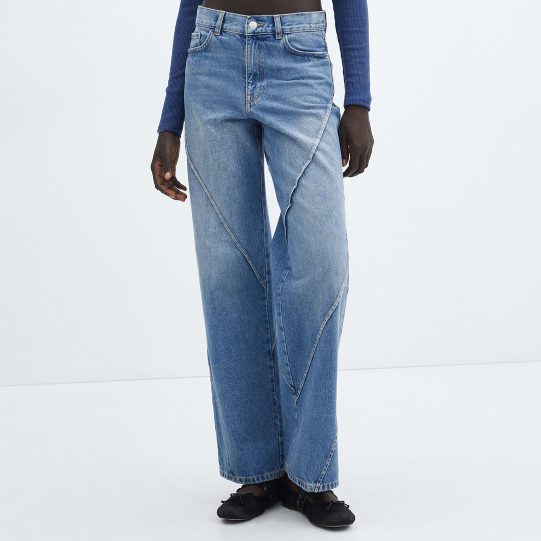 Blue Wideleg Jeans With Decorative Seams