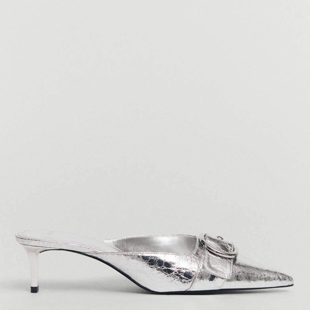 Silver Doty Metallic Kitten Heeled Mules