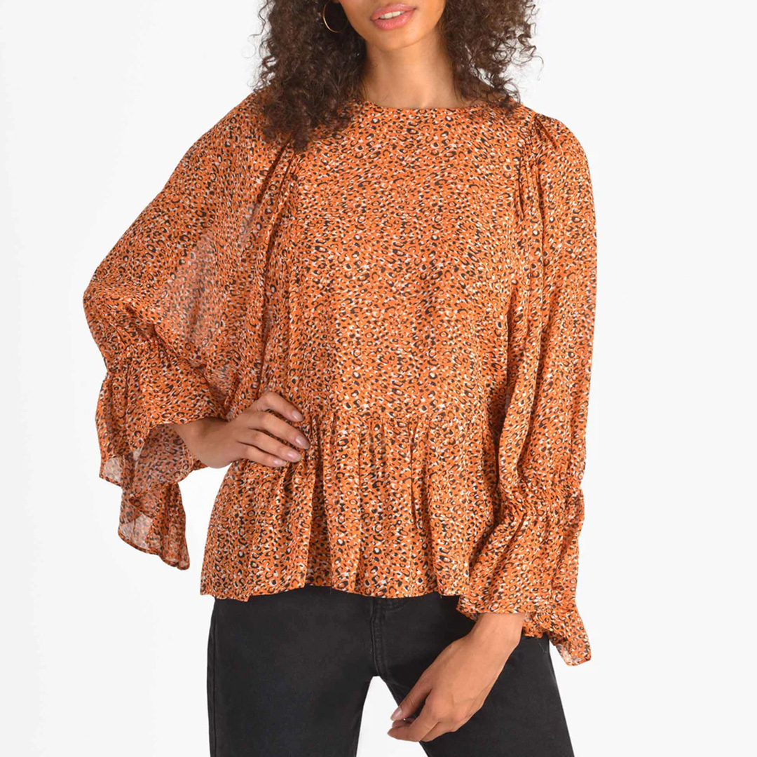 Dotty Print Blouson Sleeve Top