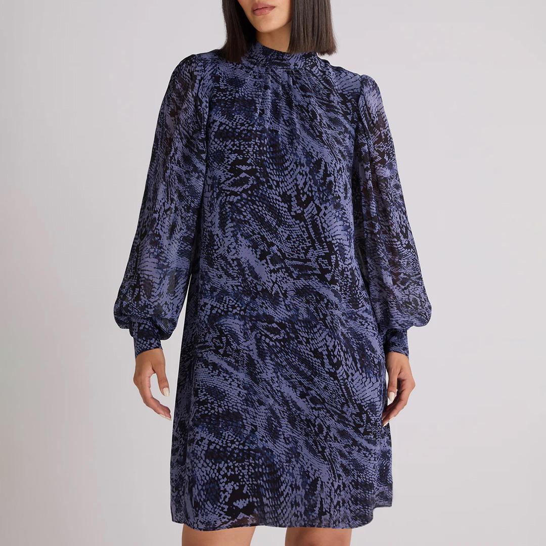 Navy Snake Print High Neck Dress - Ro & Zo - Modalova