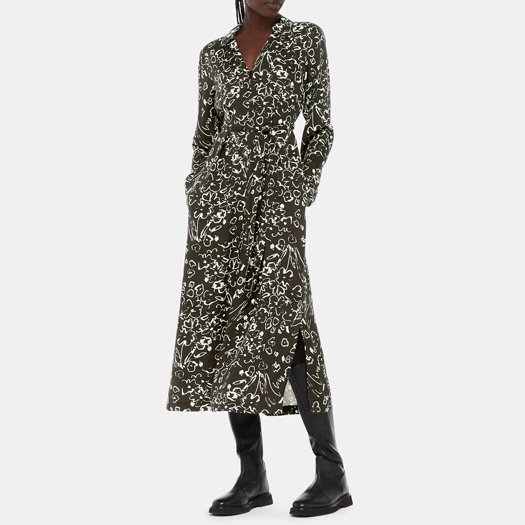 Black Scribble Bouquet Midi Dress Black Scribble Bouquet Midi Dress