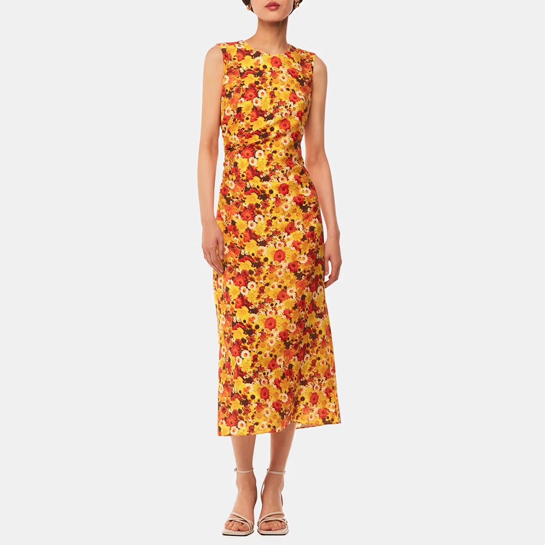 WHISTLES Women's   Orange Photographic Daisy Midi Dress in Size 14, BrandAlley
