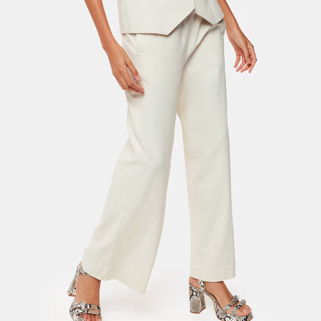 Ecru Lindsey Linen Blend Trousers