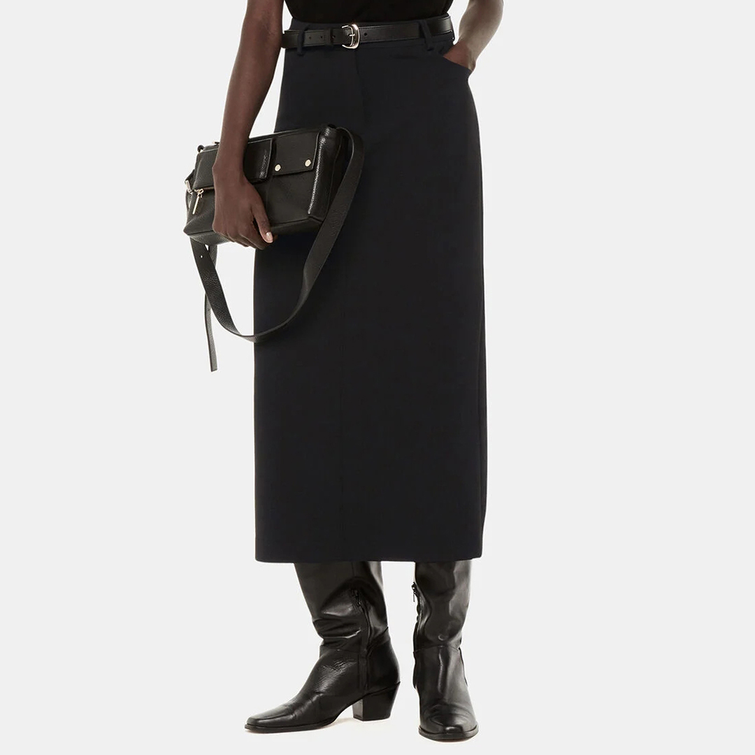 Black Abigail Tailored Midi Skirt