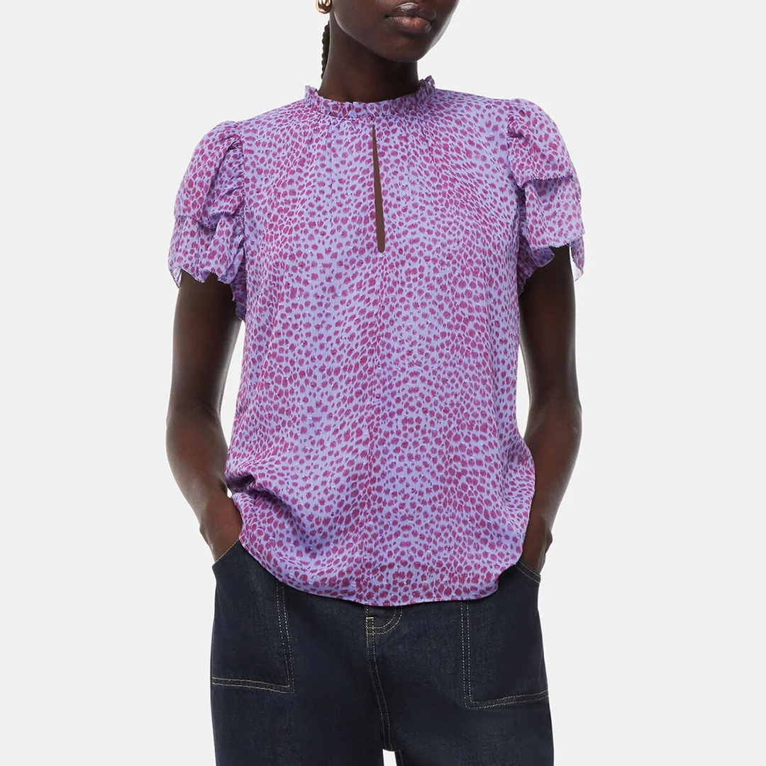 WHISTLES Women's  Purple Sketched Cheetah Frill Top in Size 12, BrandAlley