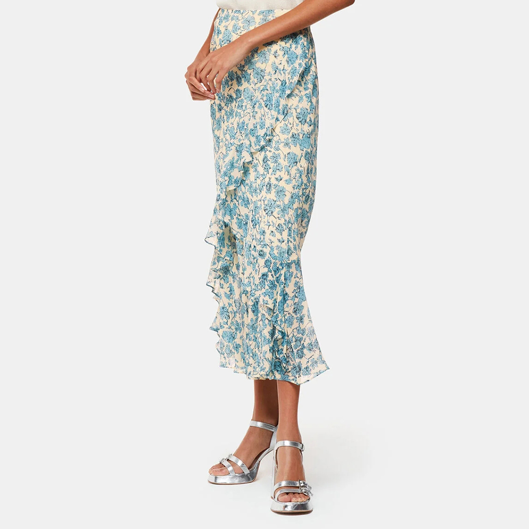Light Blue Shaded Floral Midi Skirt
