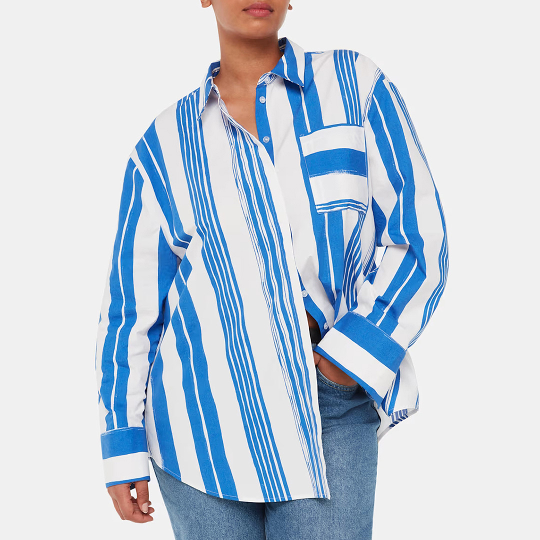 WHISTLES Women's  Blue/White Painted Stripe Oversized Shirt in Size 10, BrandAlley