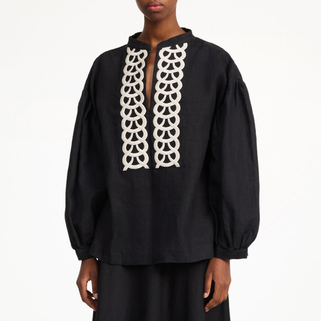 Black Linen Cadmus Blouse