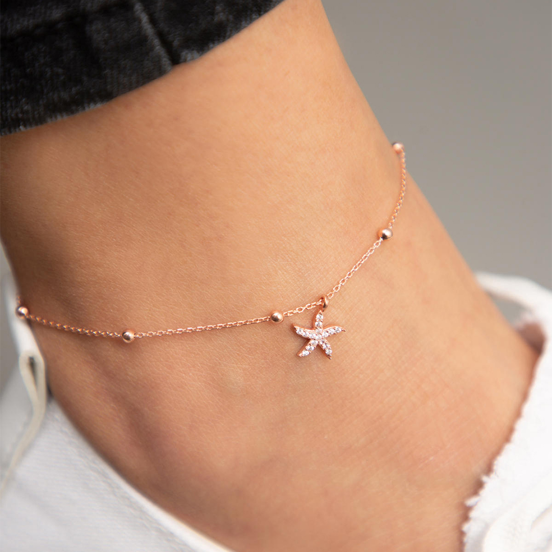 Sterling Silver Rose Gold Anklet - Elika - Modalova