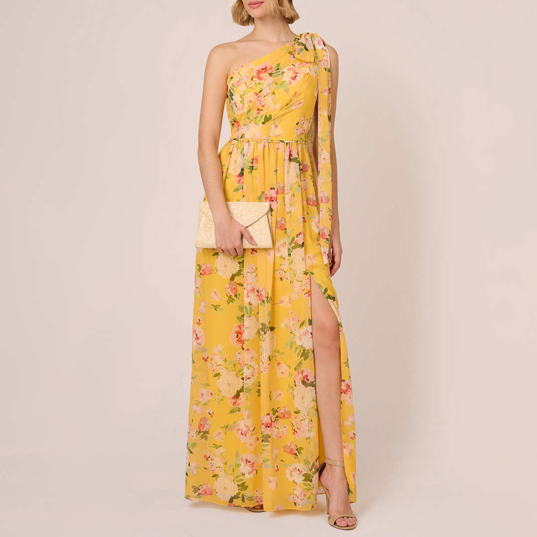 Adrianna Papell One Shoulder Chiffon Gown - Size 8