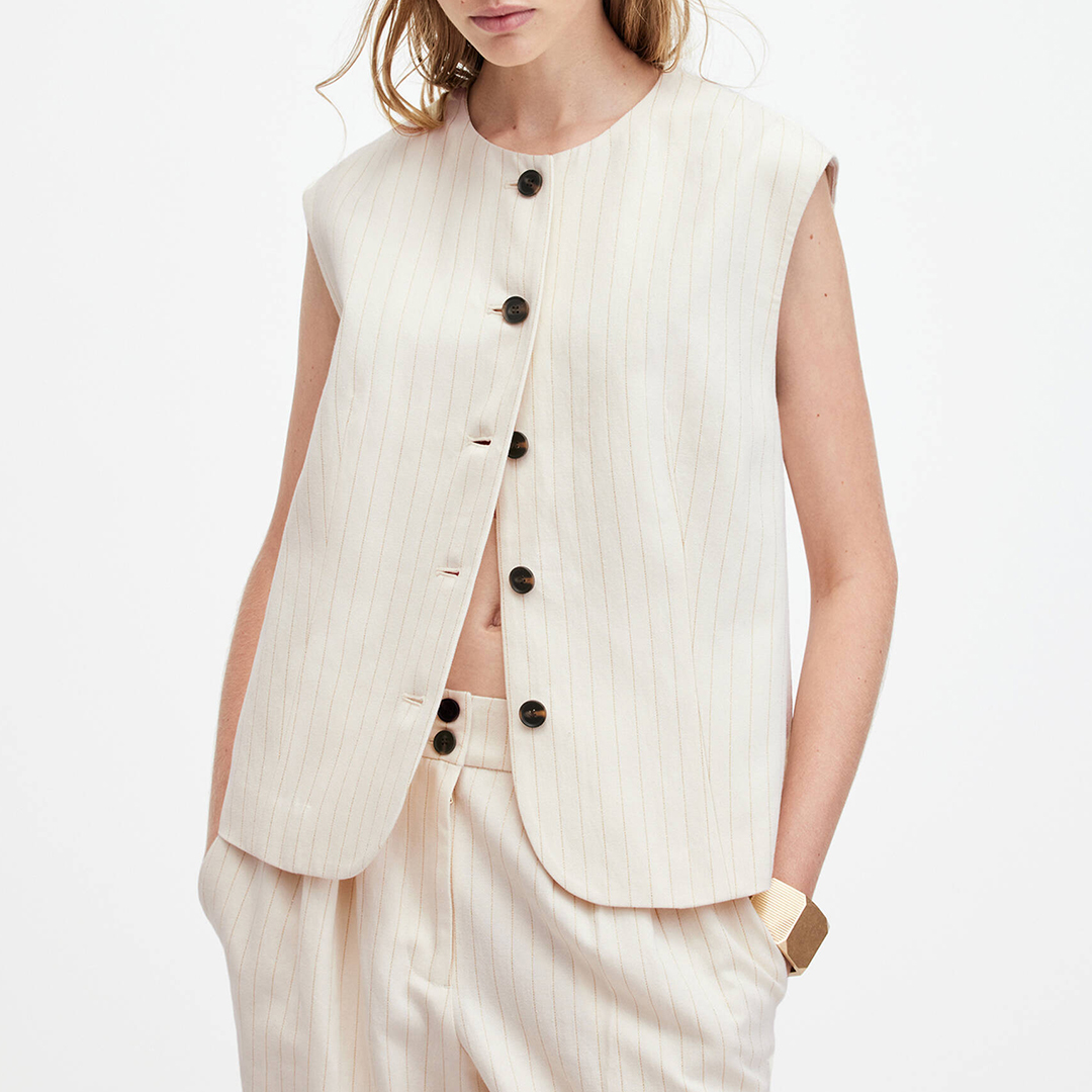 White Payton Metallic Stripe Linen Blend Waistcoat