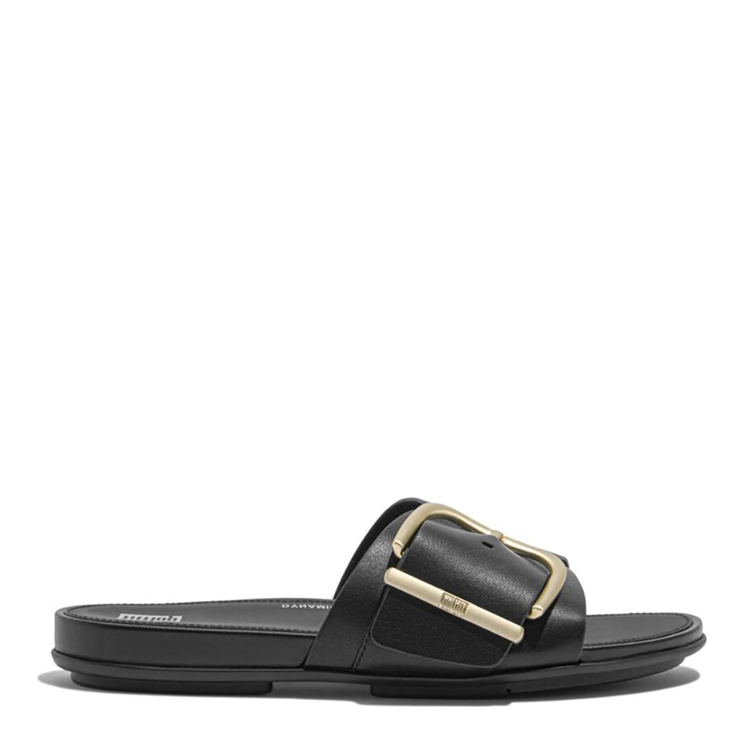 Black Gracie Leather Maxi Buckle Flat Sandals