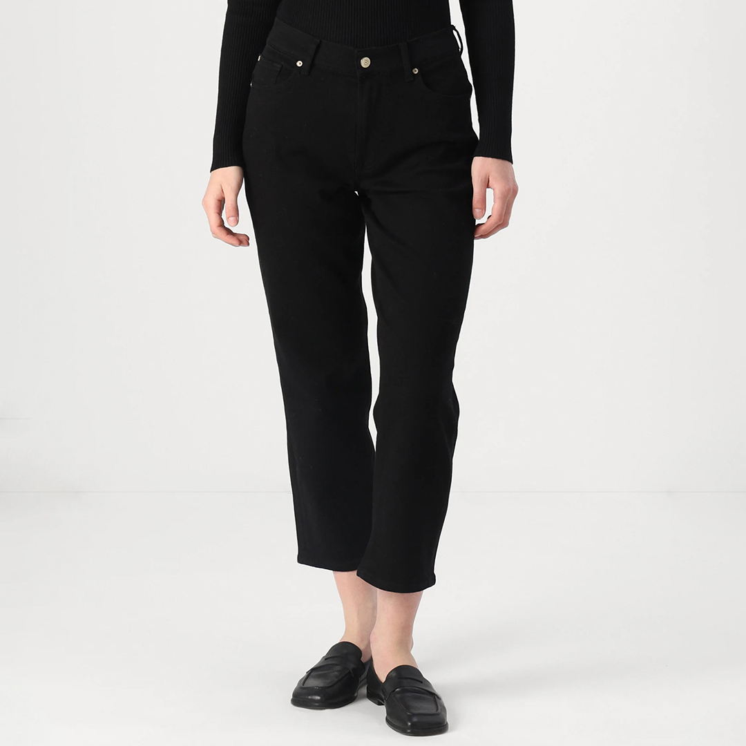 Black Modern Straight Crop Jeans