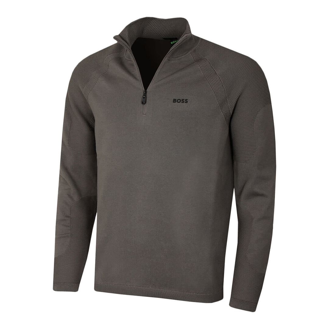 Grey 1/4 Zip Cotton Blend Knit Jumper