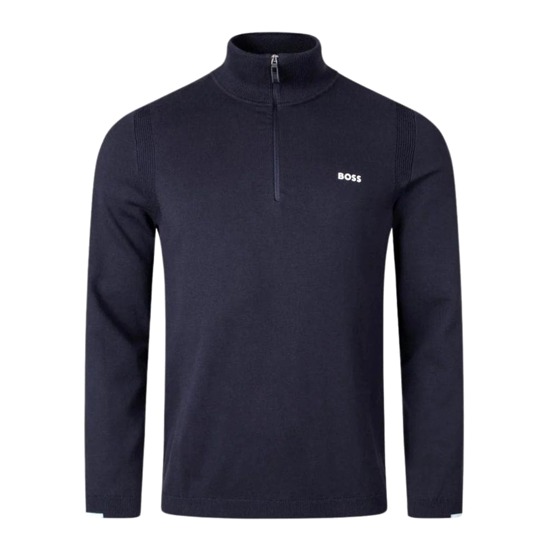 Navy 1/4 Zip Cotton Blend Knit Jumper