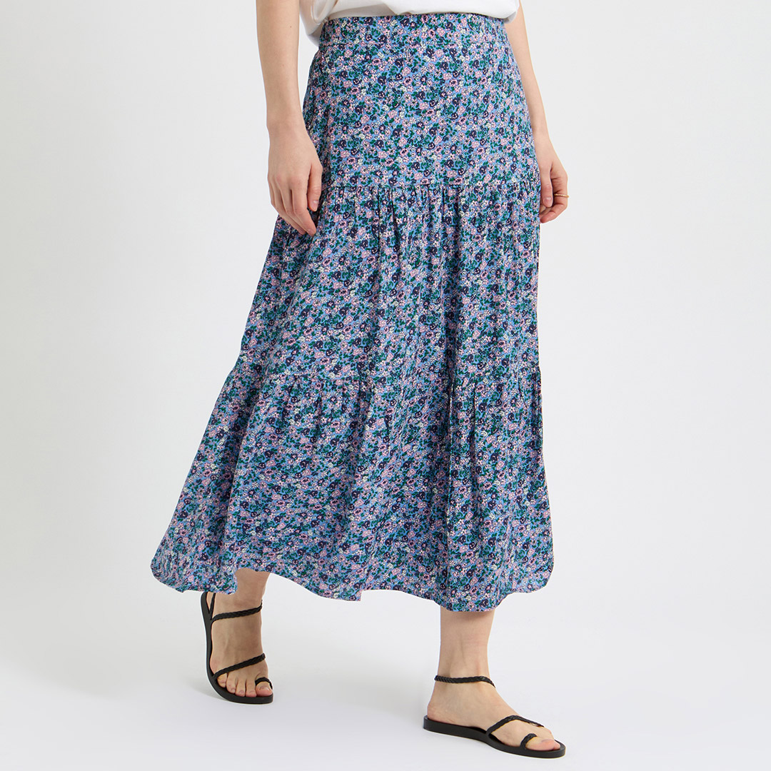 Navy Blue Emilia Printed Skirt
