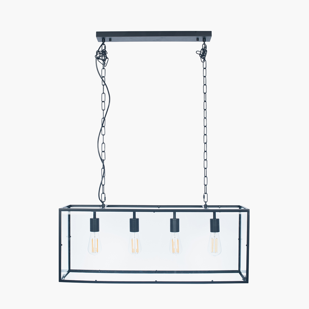 Pacific   Llewellyn Matt Black Metal and Glass 4 Bulb Pendant in Size Medium, BrandAlley