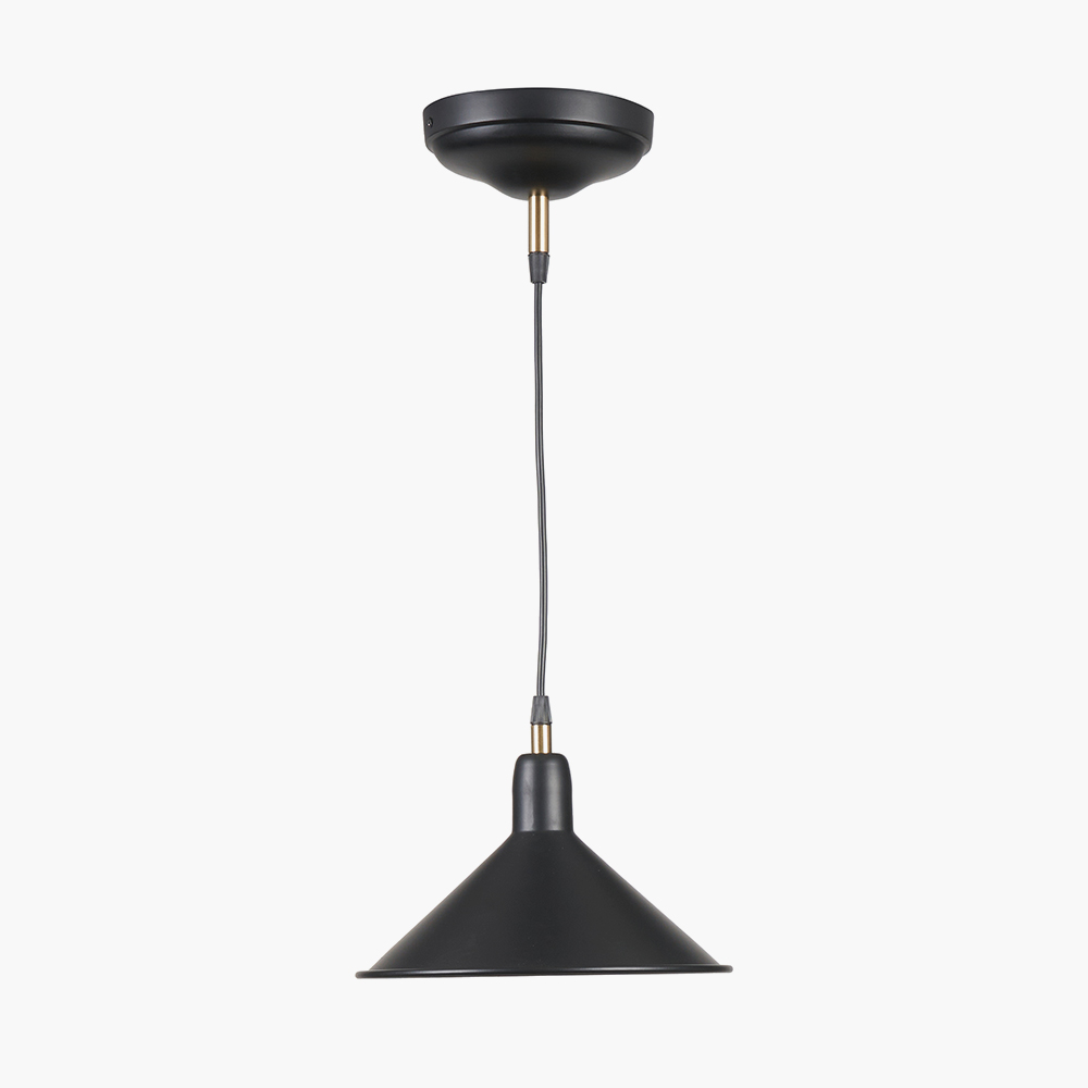 Pacific   Canton Matt Black and Brass Metal Cone Pendant in Size Medium, BrandAlley