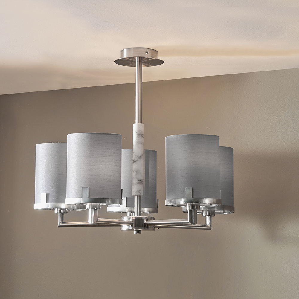 Pacific    Grey Midland Brushed Nickel And Marble Effect 5 Arm Pendant in Size Medium, BrandAlley