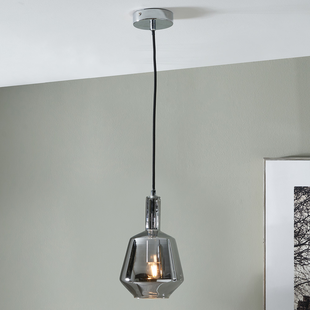 Pacific    Grey Jake Shiny Smoked Glass Pendant in Size Medium, BrandAlley