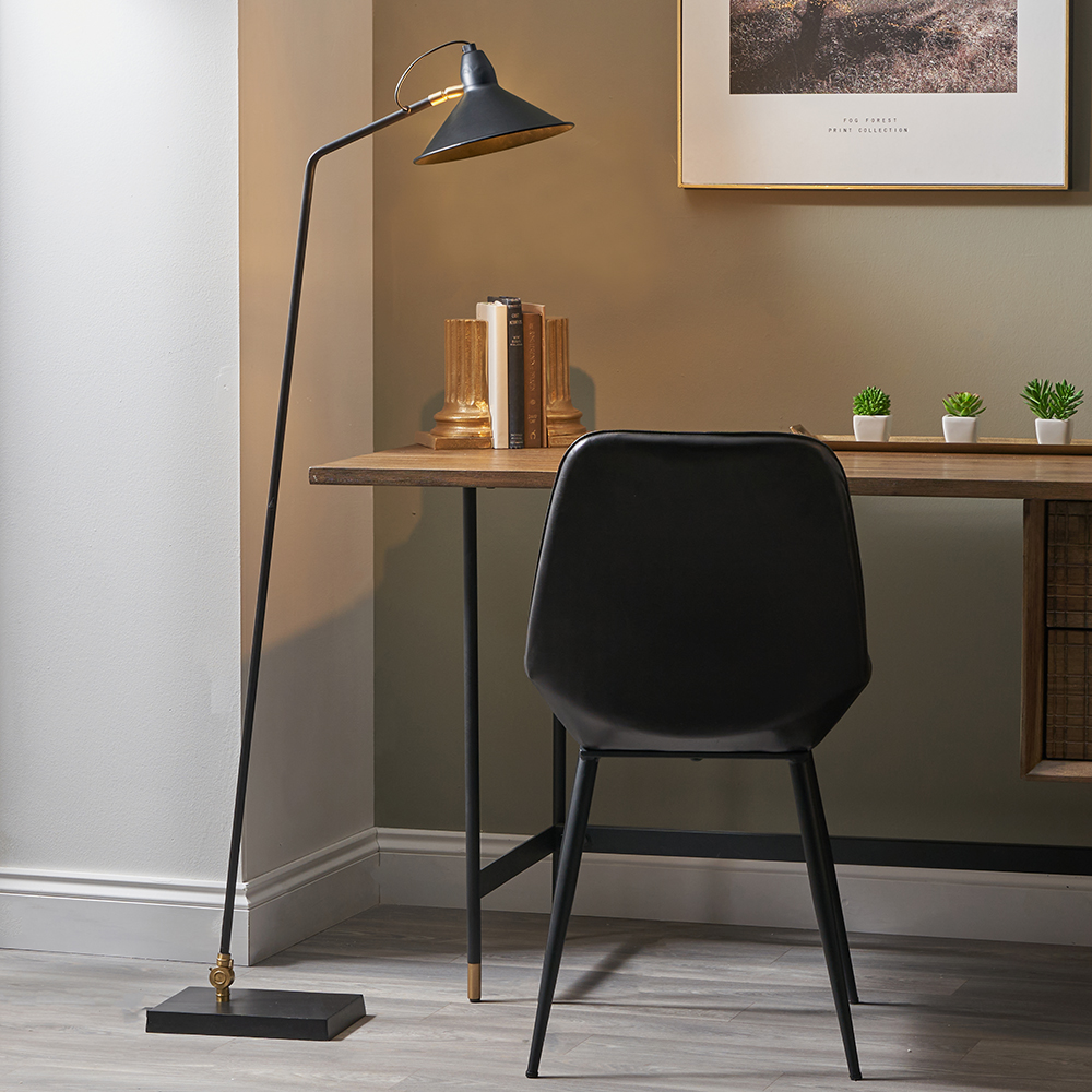 Pacific   Canton Matt Black and Brass Metal Cone Floor Lamp in Size Medium, BrandAlley