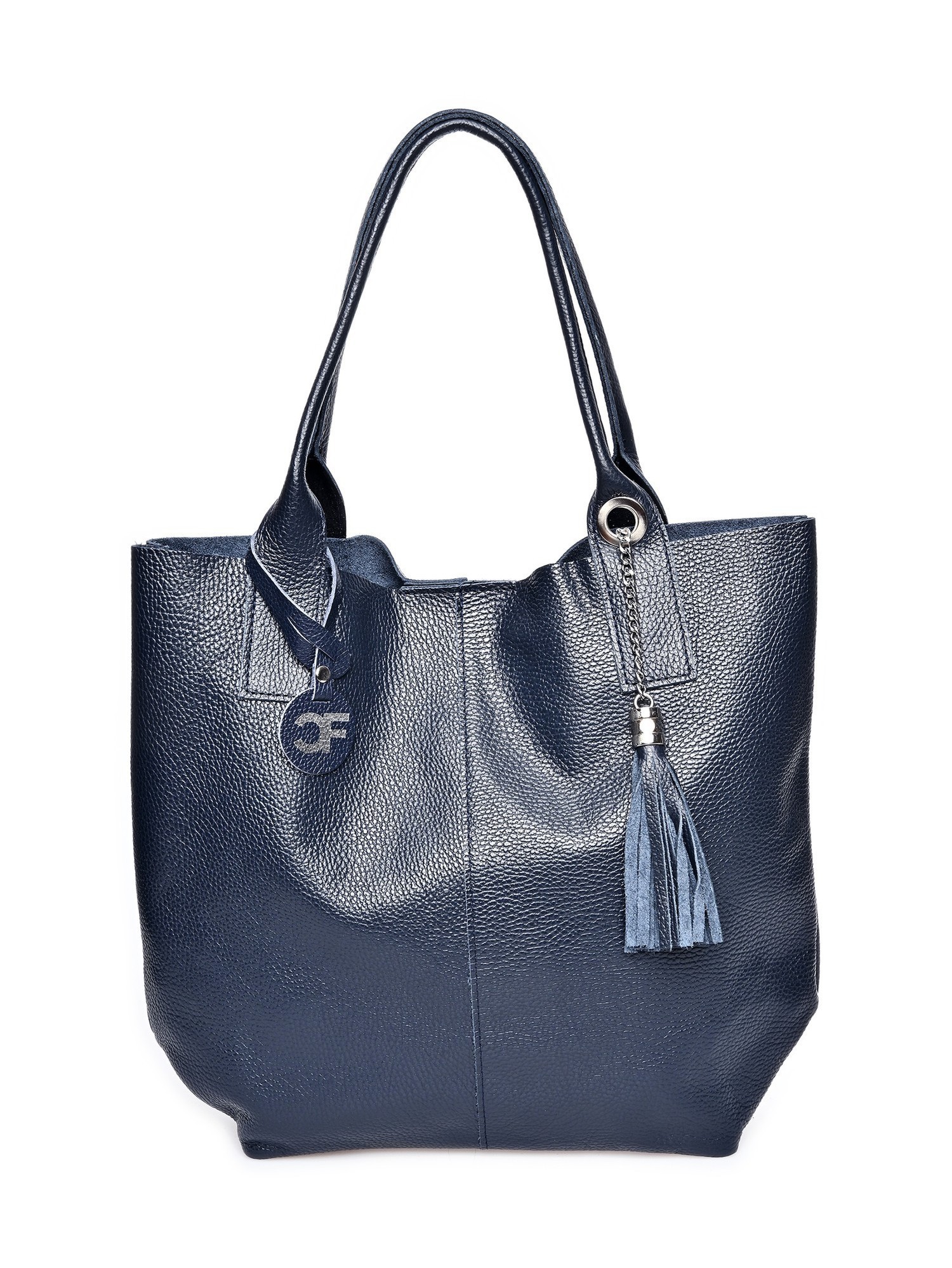 Blue Italian Leather Tote Bag