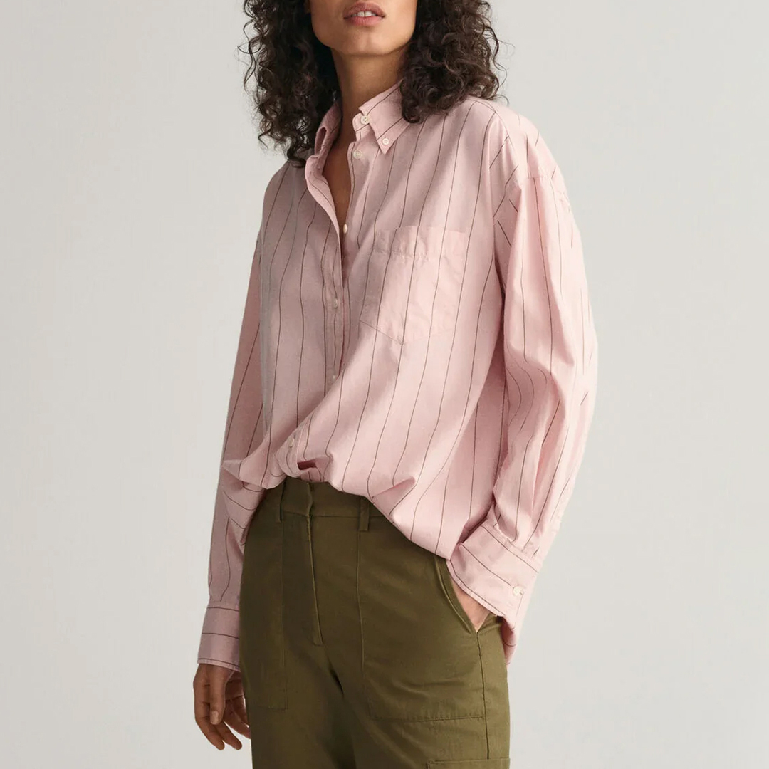 Pink Oversized Striped Poplin Shirt