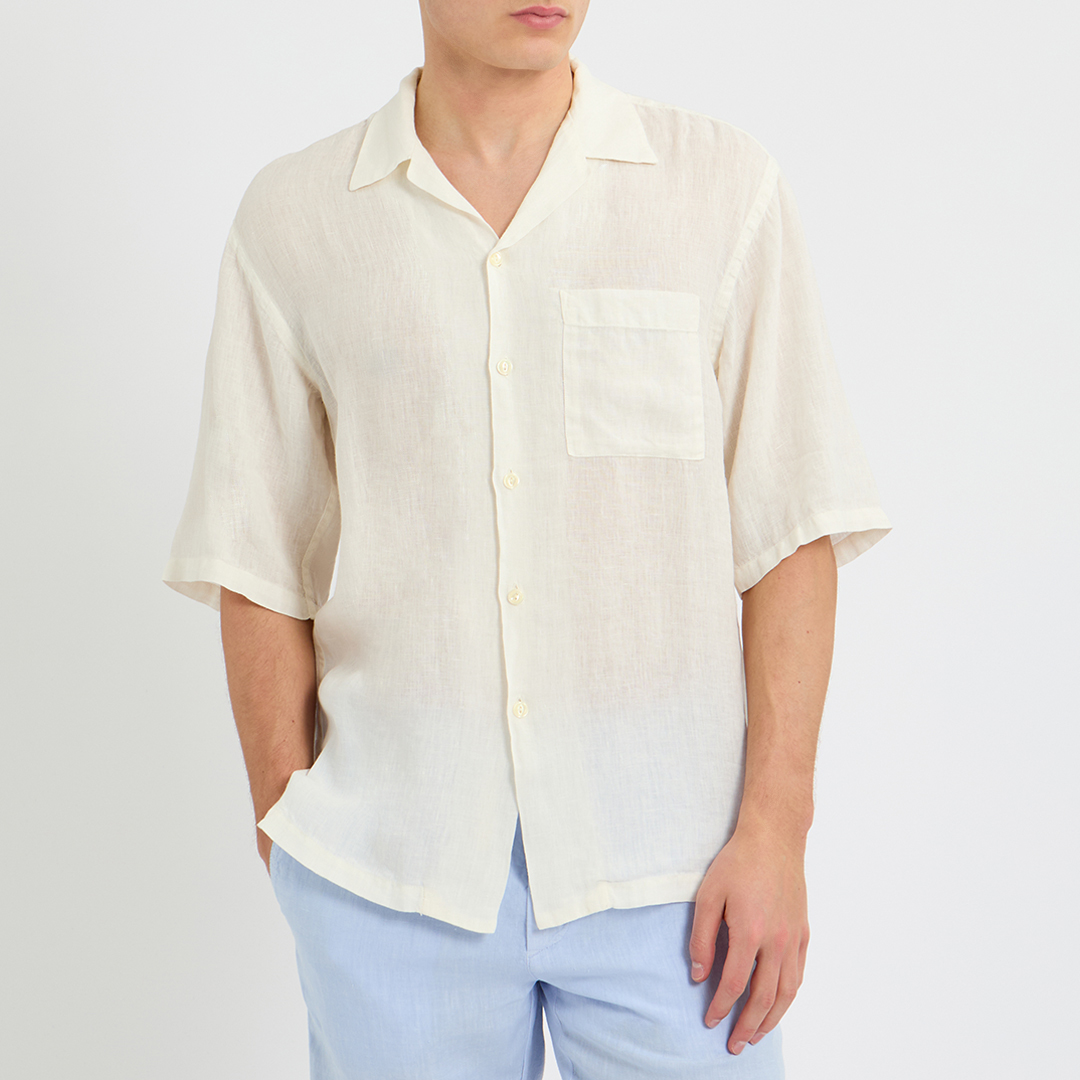 Cream Short Sleeve Linen Shirt