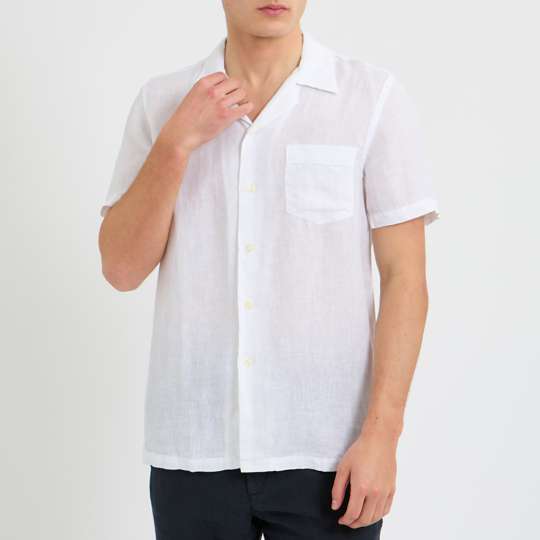 White Short Sleeve Linen Shirt