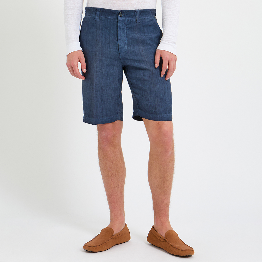 Navy Blue Linen Chino Shorts