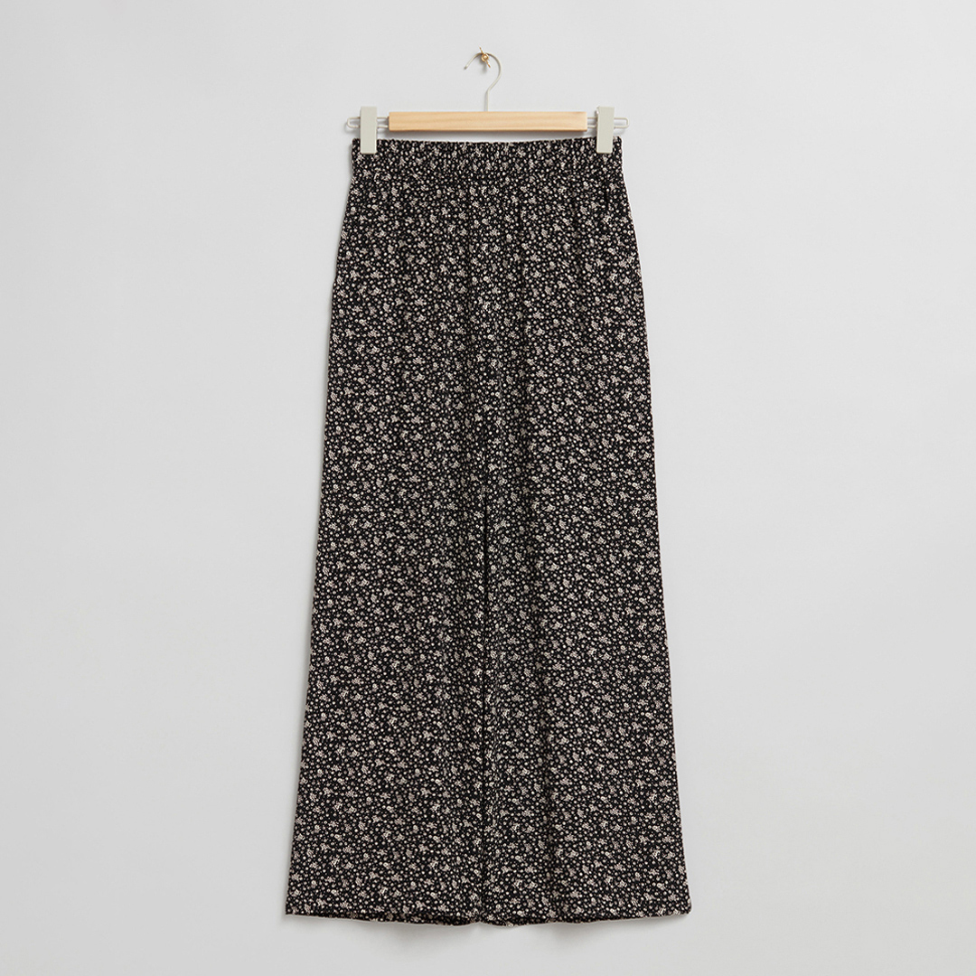 Black Patterned Wide Leg Bottoms
