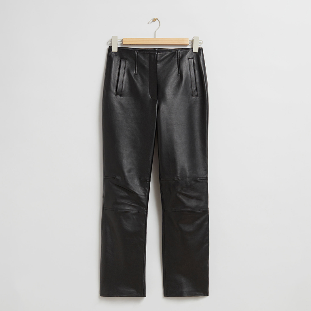 Black Leather Mid Rise Trousers