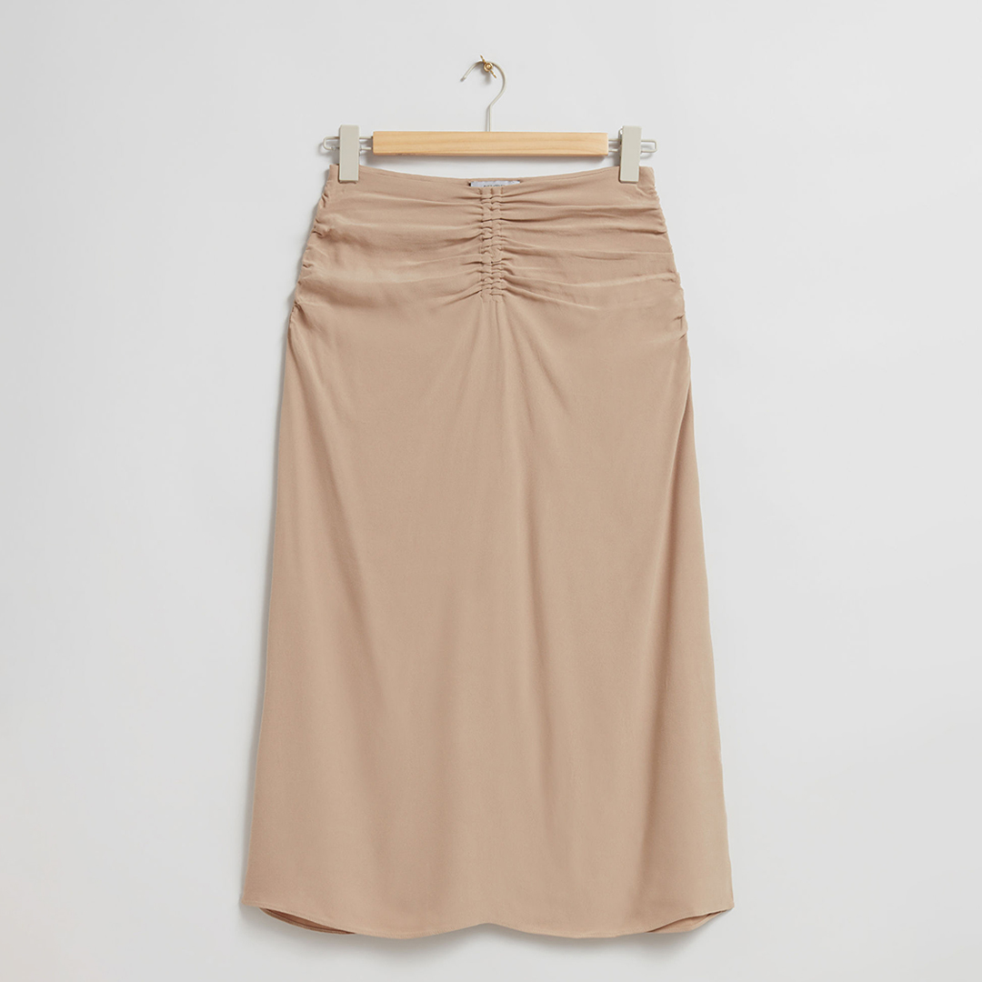 Blush Ruched Waist Midi Skirt